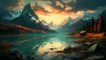 en berg sjö med en berg i de bakgrund och landskap tapet foto