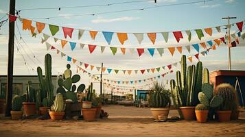 porträtt kaktus på de pott med flaggväv ai generativ foto