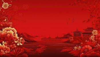 kinesisk bakgrund på röd ai genererad foto