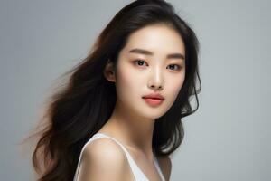 asiatisk skönhet ung flicka med perfekt hud ai generativ foto