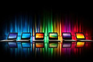 attrapp av skön bärbar dator med Flerfärgad bakgrund, generativ ai illustration foto