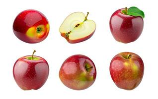 uppsättning av färsk röd äpplen med halv isolerat på bakgrund. frukt klippning väg samling. ai generativ foto