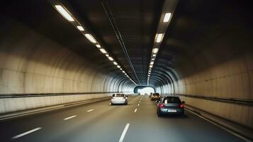 fordon fortkörning genom de tunnel. generativ ai foto