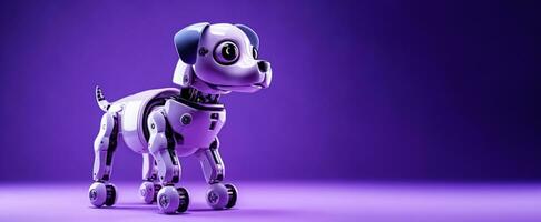 robot hund utför knep isolerat på en lila lutning bakgrund foto