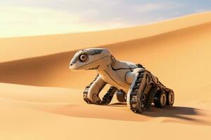 robot orm modell övervakning öken- territorium isolerat på en sandig lutning bakgrund foto