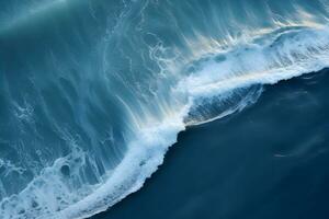 ett antenn se av en Vinka brytning på de ocean.drone Foto bakgrund av hav Vinka i fågel öga vågor. generativ ai