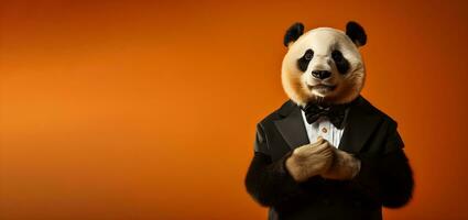 porträtt av en panda bär glasögon och en suit.copy Plats. generativ ai foto