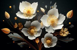 3d digital blommor på en mörk bakgrund genererad förbi ai foto