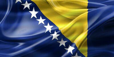 Bosnien och Hercegovinas flagga - realistiskt viftande tygflagga foto
