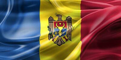 3D-illustration av en moldaviens flagga - realistiskt viftande tygflagga foto