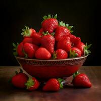 skål med färsk skära jordgubbe. hög kvalitet. ai generativ foto