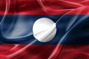 3D-illustration av en laos flagga - realistiska viftande tygflagga foto