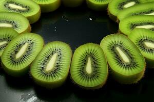 kiwi skivor konstfullt omringa, formning en härlig frukt krans ai genererad foto