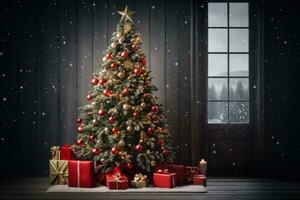 en vackert dekorerad jul träd frammanande en festlig atmosfär perfekt för hälsning kort foto