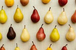 höst mat mönster med gul och röd päron på Linné foto