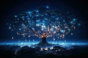 en träd höljd i neuralt anslutningar. abstrakt bild av framtida vetenskap. artificiell intelligens begrepp foto