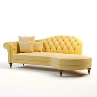 ai generativ gul soffa isolerat på en rena vit bakgrund foto