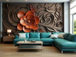 choklad Färg sömlös blommig mönster med blommor abstrakt fraktal illustration bakgrund. 3d modern interiör design vägg konst dekor generativ ai foto