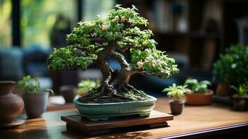 skön inlagd bonsai dekorativ växter generativ ai foto