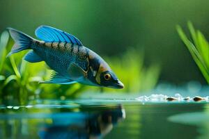 en fisk är simning i de vatten med gräs. ai-genererad foto