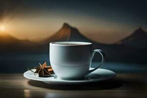 en kopp av kaffe med en stjärna på de tabell. ai-genererad foto