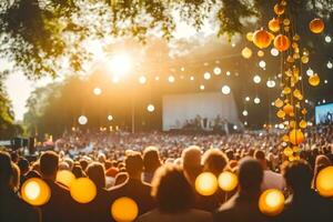 en folkmassan av människor på ett utomhus- konsert. ai-genererad foto