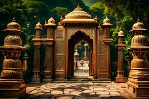 de ingång till en tempel i Indien. ai-genererad foto