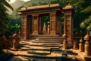 de tempel av de pharoah i de djungel. ai-genererad foto