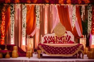 indisk bröllop dekor, indisk bröllop dekor, indisk bröllop dekor, indisk bröllop dekor. ai-genererad foto
