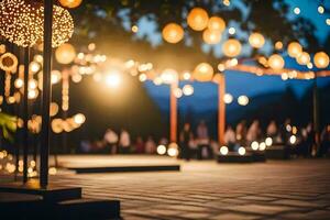en bröllop reception med lampor och ljus. ai-genererad foto