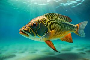 en fisk simning i de hav med solljus lysande på Det. ai-genererad foto