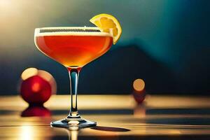 en cocktail med en skiva av citron- på topp. ai-genererad foto