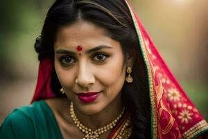 en skön indisk kvinna i traditionell Kläder. ai-genererad foto