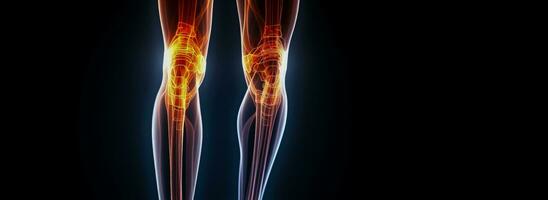 mänsklig knä gemensam och ligament x stråle bild bakgrund med tömma Plats för text foto