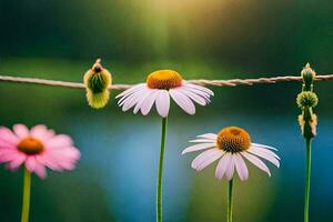 Foto tapet de himmel, blommor, de Sol, de gräs, de fält, de fält,. ai-genererad