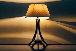 en lampa med en skugga på den i en mörk rum. ai-genererad foto