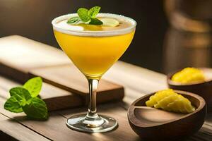 en cocktail med en ananas och mynta blad. ai-genererad foto