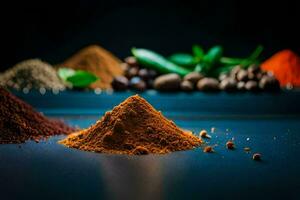 kryddor och kryddor på en mörk bakgrund. ai-genererad foto
