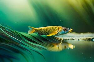 guldfisk i de vatten, gräs, vatten, fisk, vatten, vatten, fisk, vatten. ai-genererad foto