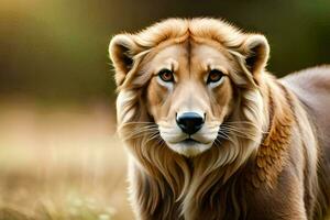 en lejon är stående i de gräs. ai-genererad foto