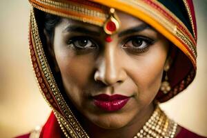 en kvinna i traditionell indisk klädsel. ai-genererad foto
