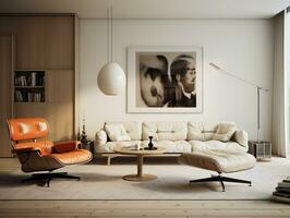 modern minimalistisk levande rum generativ ai foto