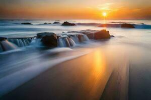 en lång exponering fotografera av de Sol miljö över de hav. ai-genererad foto