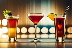 tre annorlunda typer av alkoholhaltig drycker är visad. ai-genererad foto