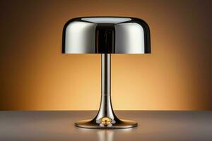 elegant rostfri stål tabell lampa reflekterande ljus isolerat på en lutning bakgrund foto
