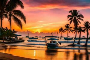 de solnedgång på de strand i Karibien. ai-genererad foto