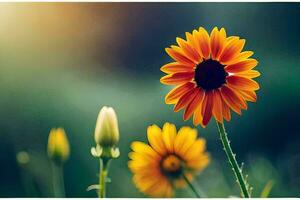 solros, gul, blomma, fält, grön, natur, natur tapet, natur tapet h. ai-genererad foto
