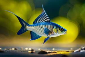 en blå fisk med vit och svart fenor. ai-genererad foto