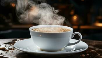 arom av nyligen bryggt kaffe fyllningar de rustik kaffe affär genererad förbi ai foto