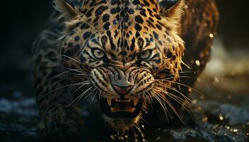 majestätisk tiger gående, stirrande med raseri, skönhet i natur mönster genererad förbi ai foto